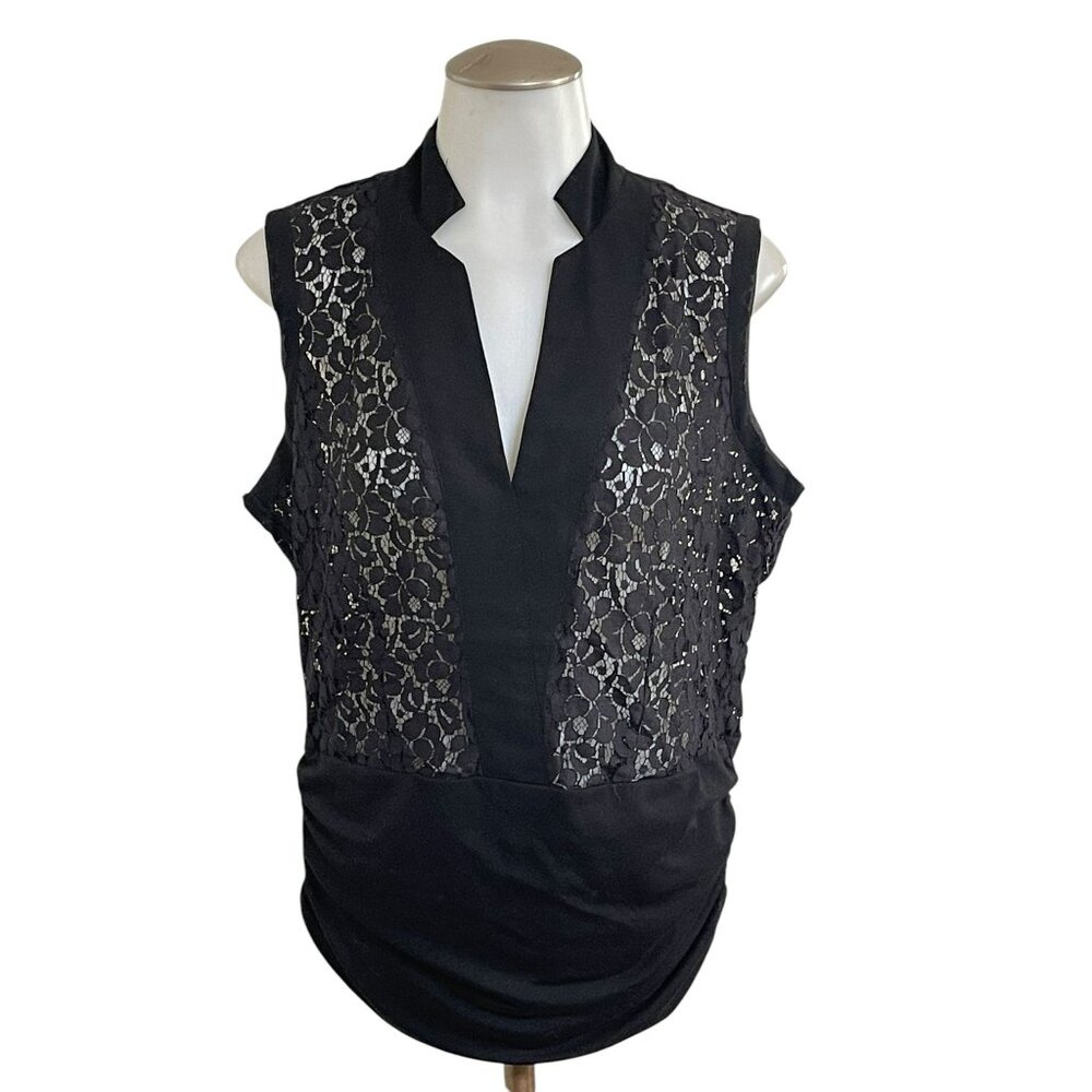 Black Halo Sleeveless Lace Blouse With Ruched Detail - Womens Size L‎